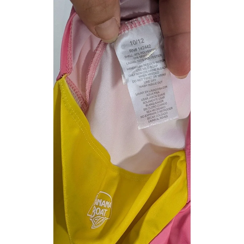 Banana Boat Girls Pink‎ Yellow Squeeze the Day One Piece Swimsuit Size 10/12